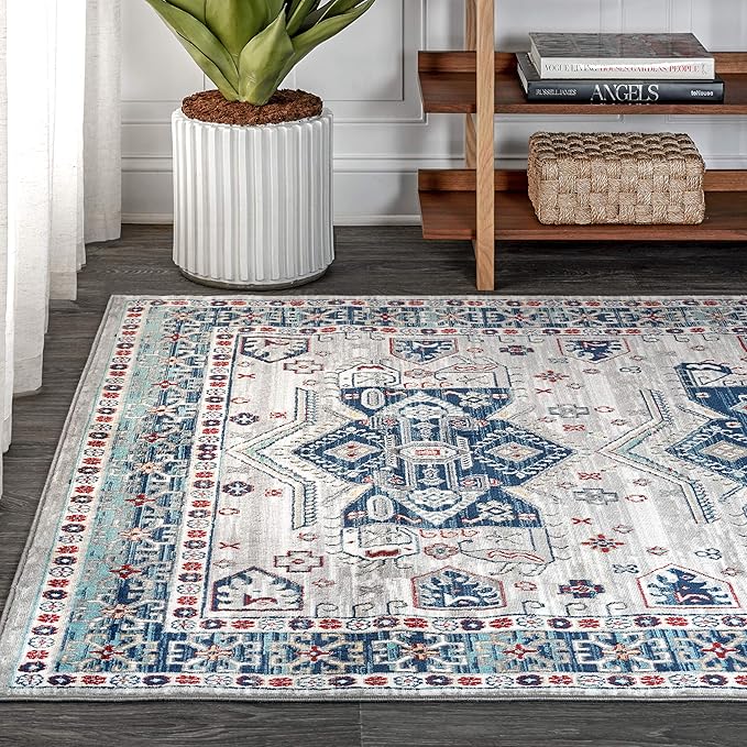 JONATHAN Y Modern Vintage Medallion Blue/Light Grey Indoor Area Rug, 4x6, Country, Floral, Easy-Cleaning for Living Room, Bedroom, Kitchen, Pet Friendly, Non-Shedding (MDP108A-4)
