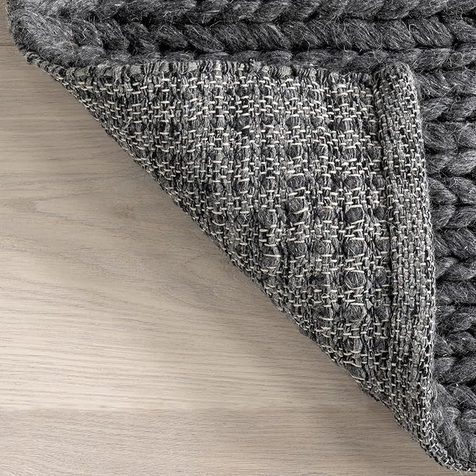 Nuloom Penelope Charcoal, 2'6" x 8', Hand-Braided, Wool & Cotton, Soft and Textured, High Traffic, Stain Resistant, Easy Clean, Durable Runner for Bedroom, Living Room, Dining, Foyer, Entryway