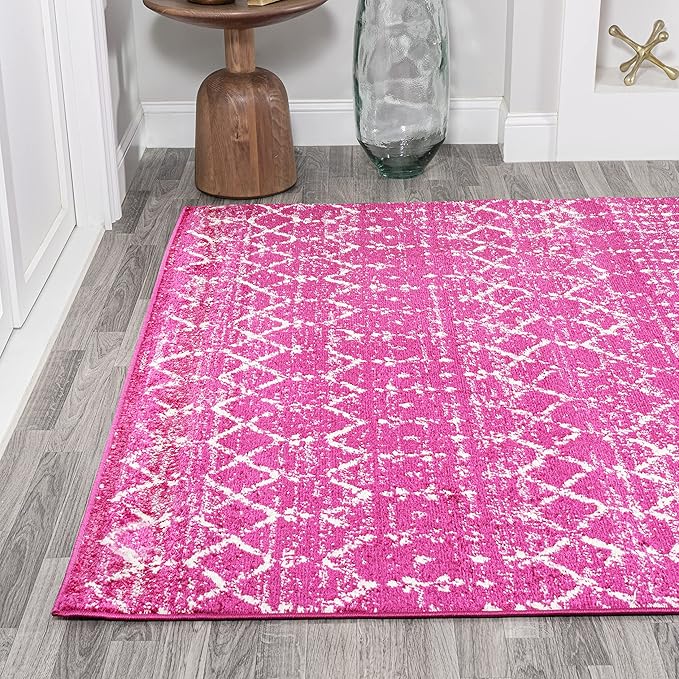 JONATHAN Y Boho Vintage Diamond Fuchsia/Ivory Indoor Area Rug 8X10 ft, Moroccan Hype for Living Room, Bedroom, Kitchen, Office, Easy-Cleaning, High Traffic, Pet-Friendly, Non-Shedding (MOH101G-8)