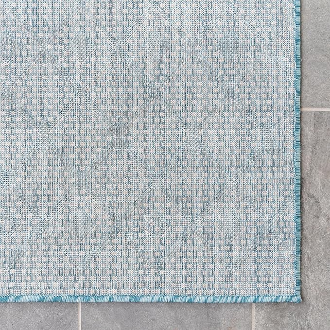 Unique Loom Outdoor Trellis Collection Area Rug - Tribal Trellis (10' x 14' 1" Rectangle, Aqua/ Ivory)