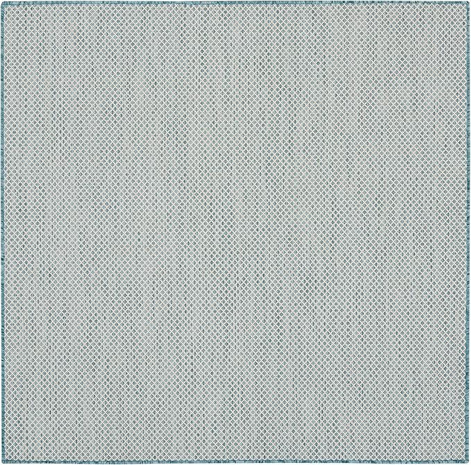 Nourison Home Courtyard Ivory Aqua 5' x Square Area Rug - Easy Clean, Non Shedding, Bed Room, Living Room, Dining Room, Kitchen (5' x Square)
