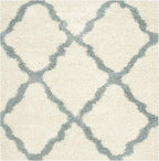 SAFAVIEH Dallas Shag Collection Area Rug - 6' Square, Ivory & Light Blue, Trellis Design, Non-Shedding & Easy Care, 1.5-inch Thick Ideal for High Traffic Areas in Living Room, Bedroom (SGD257J)