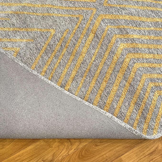 Alfa Rich 3x5 Geometric Gray Gold Washable Area Rugs for Living Room Bedroom Kitchen Cotton Runner