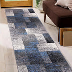 Rugshop Blue Modern Distressed Boxes Runner Rug — Non-Shedding for Hallway, Entryway and Kitchen 2' x 7'