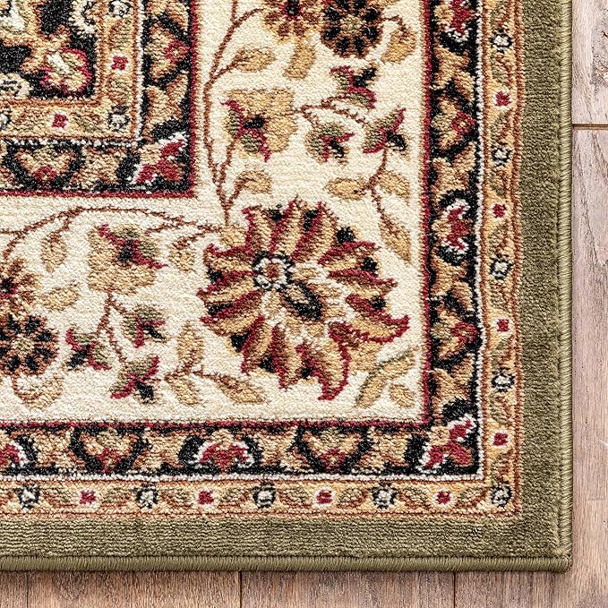 Well Woven Barclay Collection Medallion Kashan Green 8 ft Round Rug - for Living Room, Bedroom, and Dining Room