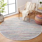 SAFAVIEH Rag Rug Collection 8' Round Grey/Multi RAR121M Handmade Boho Stripe Cotton Area Rug