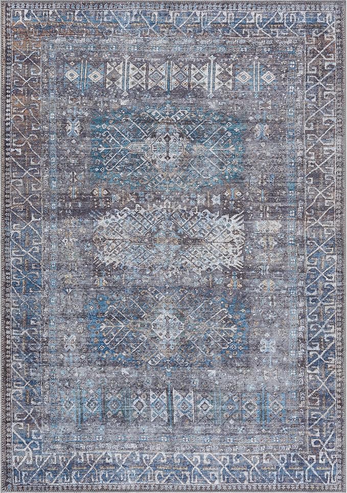 Bloom Rugs Washable 5' x 7' Rug - Slate Gray/Blue Traditional Area Rug for Living Room, Bedroom, Dining Room, and Kitchen - Exact Size: 5' x 7'