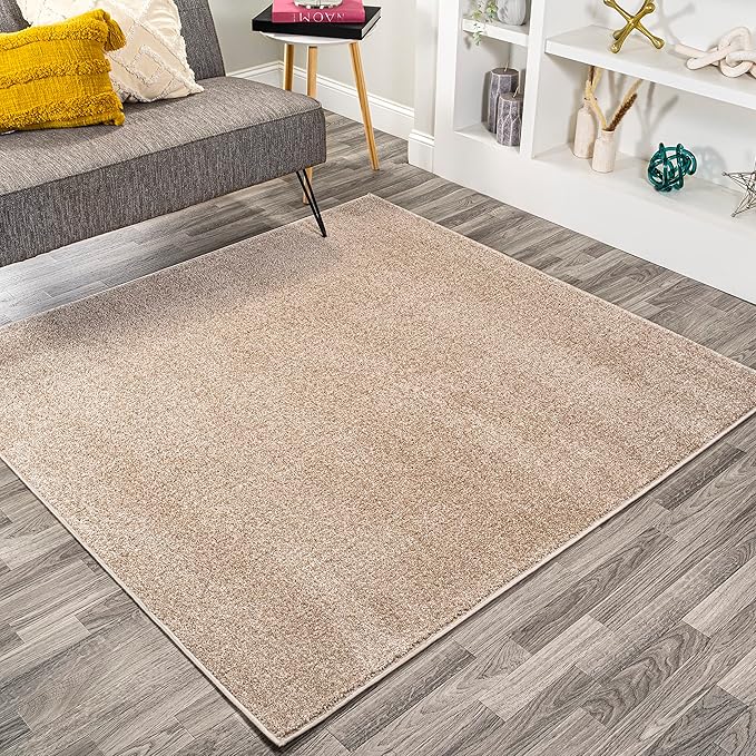 Eyely UES100G-6SQ Supersoft Haze Solid Low-Pile Indoor Area Rug, Coastal, Bohemian, Minimalist, Classic, Casual for Bedroom,Kitchen,Living Room,Non Shedding,Easy-Washing, Beige, 6' Square