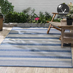 FH Home Outdoor Rug - Waterproof Easy to Clean Stain Resistant - Patio Indoor Outdoor Porch Deck Balcony Entryway - Striped Coastal - Newport - Blue - 5ft 2in x 7ft 6in