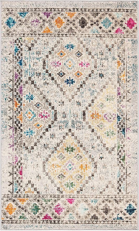 SAFAVIEH Madison Collection Accent Rug - 2'2" x 4', Grey & Yellow, Boho Diamond Distressed Design, Non-Shedding & Easy Care, Ideal for High Traffic Areas in Entryway, Living Room, Bedroom (MAD418F)