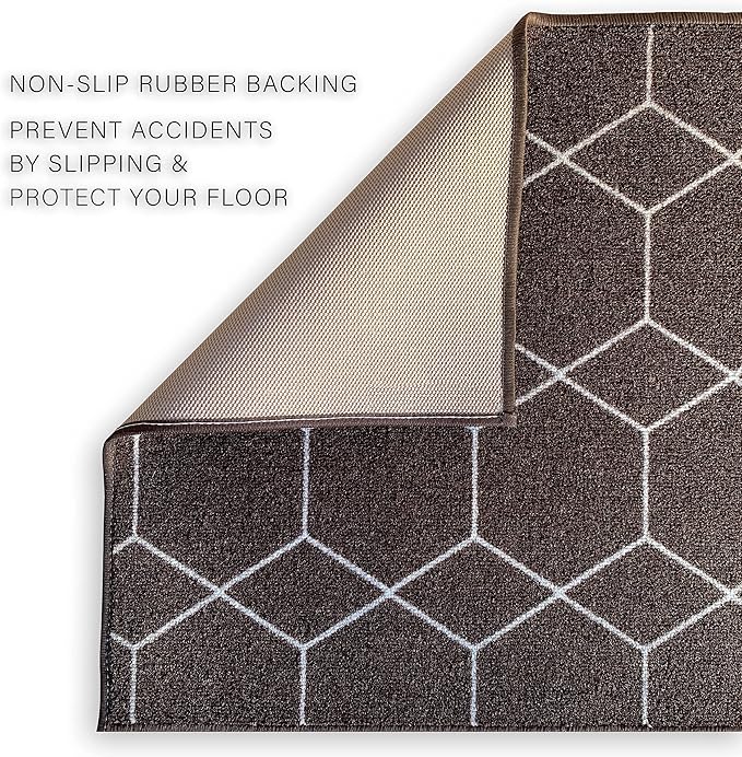 Custom Made Runner Rug for Kitchen Foyer Hallway Entry Choose Your Length Size 26 Inch Wide Geometric Lattice Design Brown Color (30 feet x 26 inch)