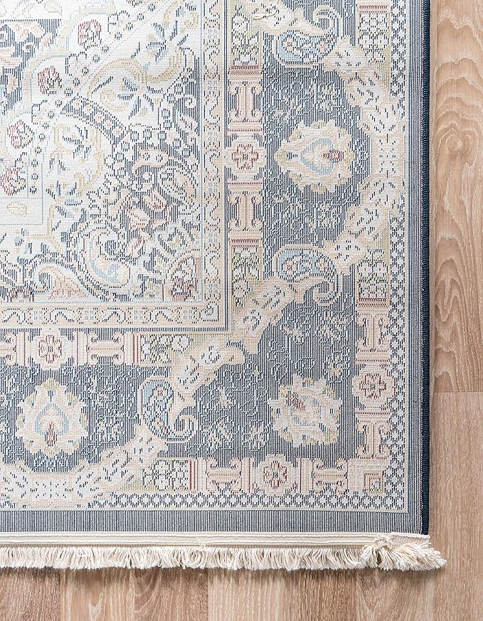 Unique Loom Narenj Collection Classic Traditional Medallion Textured Design Area Rug, 3 x 5 ft, Navy Blue/Tan