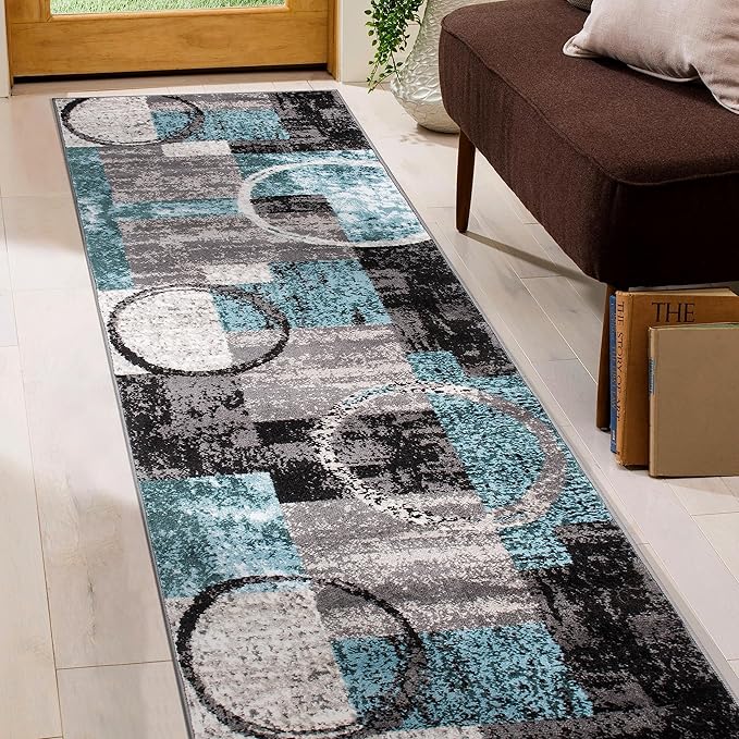 Rugshop Contemporary Abstract Circle Design Soft Runner Rug 2' x 7'2" Gray
