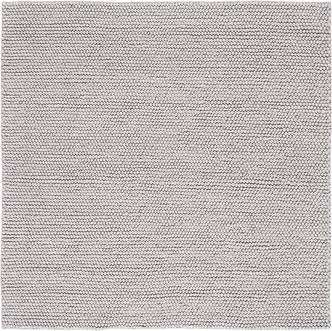 SAFAVIEH Natura Collection Area Rug - 6' Square, Silver, Handmade Wool Blend, Textured Design, Ideal for Living Room, Bedroom, Dining Space (NAT620C)