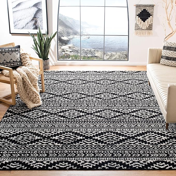 SAFAVIEH Area Rug 12x18 - Tulum Collection - Large - Black & Ivory, Moroccan Boho Tribal Design, Non-Shedding & Easy to Clean, Ideal for Living Room, Bedroom, Dining Space (TUL272Z)