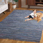 SAFAVIEH Rag Rug Collection Area Rug - 6' x 9', Ink & Multi, Handmade Boho Stripe Cotton, Ideal for High Traffic Areas in Living Room, Bedroom (RAR121C)