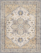 GENIMO 8X10 Area Rugs for Living Room, Machine Washable Vintage Floor Cover Foldable Modern Non Slip Rug， Low Pile Soft Indoor Carpet Floral Print Mat Rug,Bedroom/Dining Room/Home Office,Beige