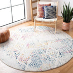 SAFAVIEH Tulum Collection Area Rug - 8' Round, Ivory & Blue, Moroccan Boho Tribal Design, Non-Shedding & Easy to Clean, Ideal for Living Room, Bedroom, Dining Space (TUL272C)