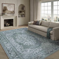 8x10 Area Rug Gray Washable Vintage Distressed Living Room Carpet Large Bedroom Indoor Medallion Floral Non Slip Retro Throw Floor Mat for Office Dining Room Kitchen Bathroom