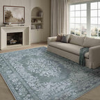 8x10 Area Rug Gray Washable Vintage Distressed Living Room Carpet Large Bedroom Indoor Medallion Floral Non Slip Retro Throw Floor Mat for Office Dining Room Kitchen Bathroom