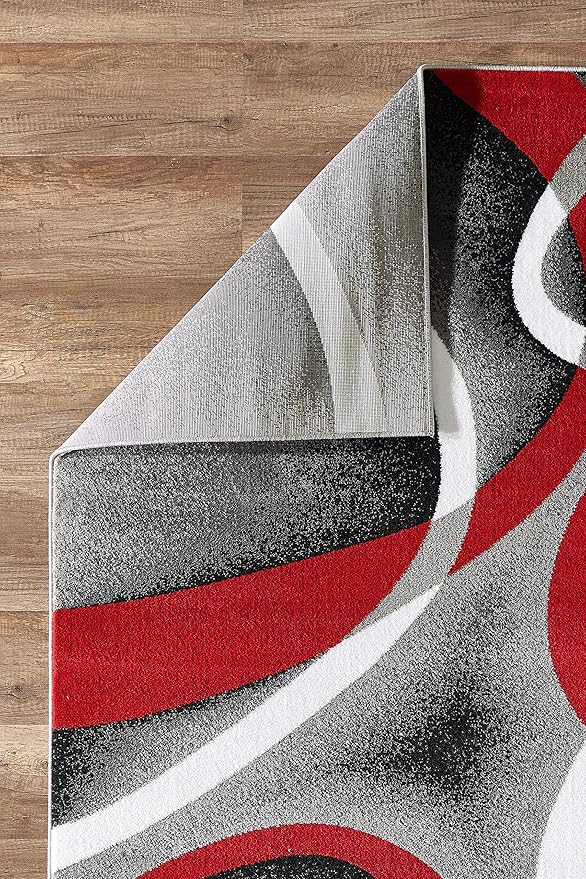 GLORY RUGS Modern Red Area Rug 4x6 Grey Swirls Carpet Bedroom Living Room Contemporary Dining Accent Sevilla Collection 4816A (Red)