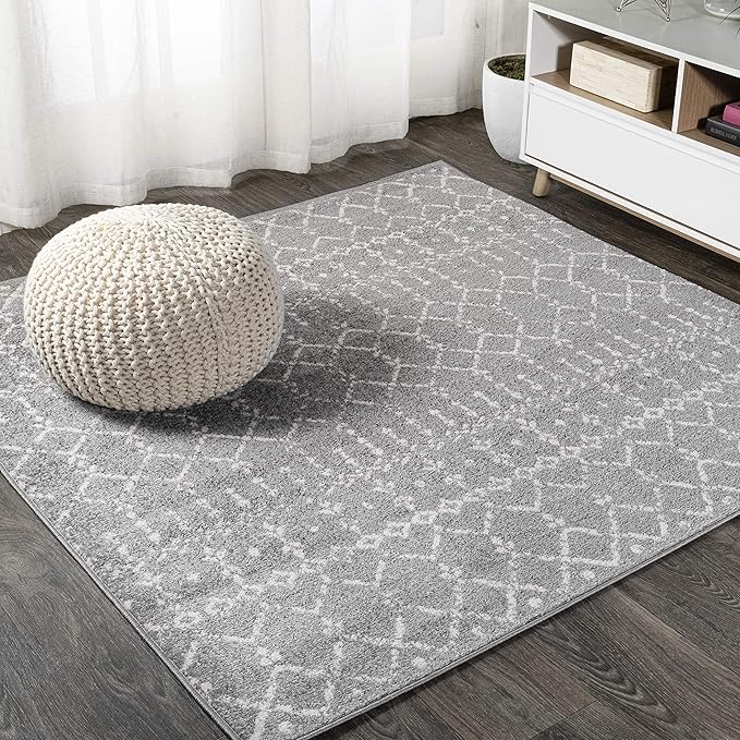 JONATHAN Y Boho Vintage Diamond Gray/Ivory Square Area Rug 5X5 ft, Moroccan Hype for Living Room, Bedroom, Kitchen, Office, Easy-Cleaning, High Traffic, Pet-Friendly, Non-Shedding (MOH101C-5SQ)