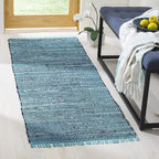 SAFAVIEH Rag Rug Collection Runner Rug - 2'3" x 7', Blue & Multi, Handmade Boho Stripe Cotton, Ideal for High Traffic Areas in Living Room, Bedroom (RAR121B)