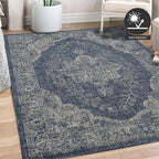 FH Home Outdoor Rug - Waterproof Easy to Clean Stain Resistant - Patio Indoor Outdoor Porch Deck Balcony Entryway - Vintage Distressed - Gorgan - Blue - 4ft x 5ft 7in