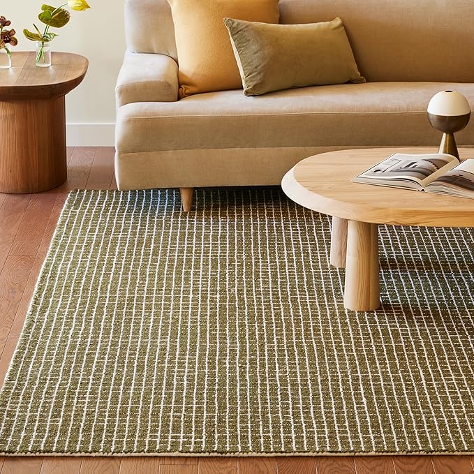 Rugs USA 2'6" x 8' Melrose Checked Wool Indoor Runner Rug, Contemporary Farmhouse Moss/Ivory for Living Room, Bedroom, Office, Entryway, Hallway