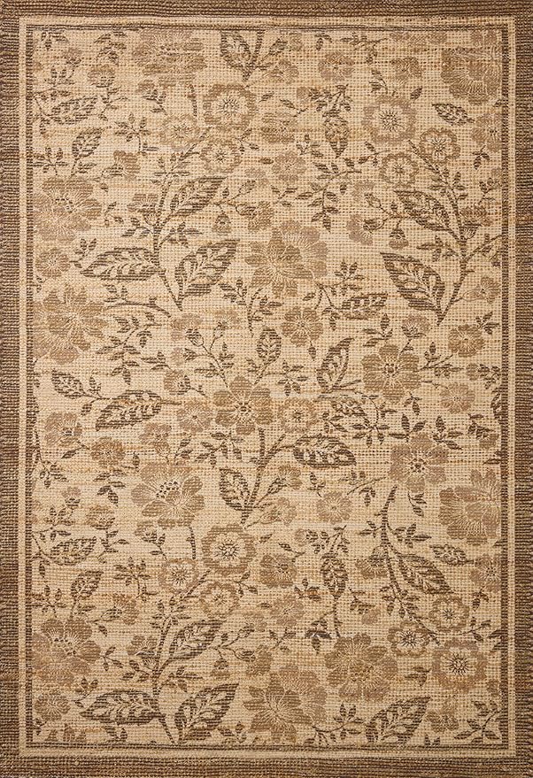 Loloi Chris Loves Julia Rue Collection RUE-03 Bark/Mocha 3'-6" x 5'-6" Accent Rug Jute Neutral Floral Living Room Bedroom Rug