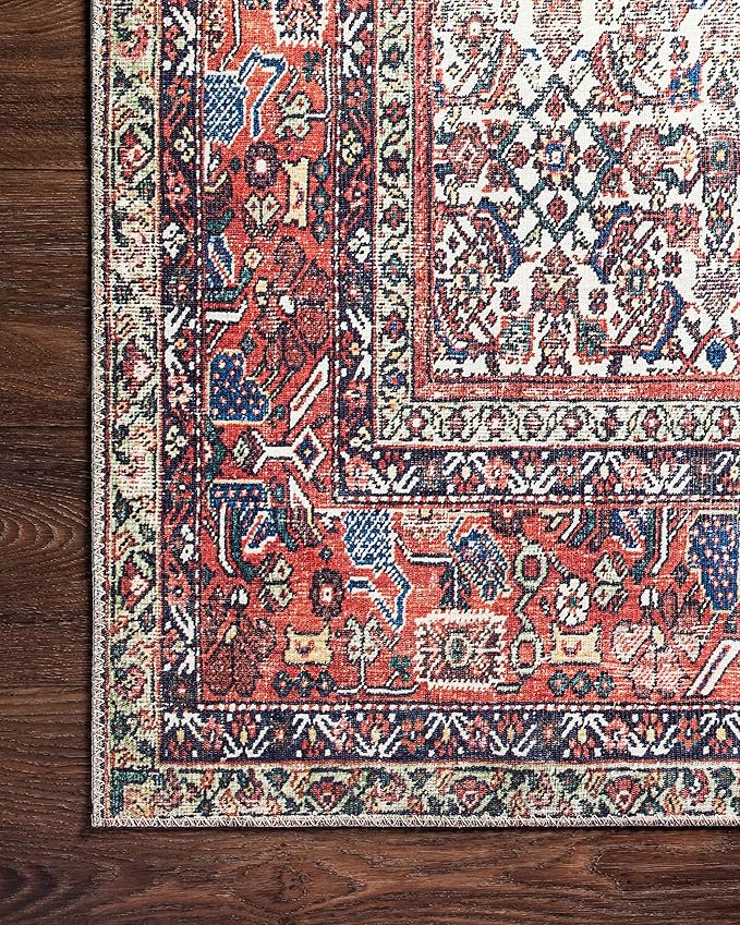 Loloi Layla Collection LAY-12 Ivory/Brick 3'-6" x 5'-6" .13" Thick Accent Rug, Soft, Durable, Vintage Inspired, Distressed, Low Pile, Non-Shedding, Easy Clean, Printed, Living Room Rug