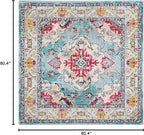 SAFAVIEH Monaco Collection Area Rug - 6'7" Square, Light Blue & Fuchsia, Boho Chic Medallion Distressed Design, Non-Shedding & Easy Care, Ideal for High Traffic Areas in Living Room, Bedroom (MNC243J)