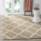 SAFAVIEH Area Rug 8x10 - Dallas Shag Collection - Large - Beige & Ivory, Trellis Pattern, Non-Shedding & Easy Cleaning, Plush Thick Pile, Ideal for Living Room, Bedroom, Dining Space (SGD257D)