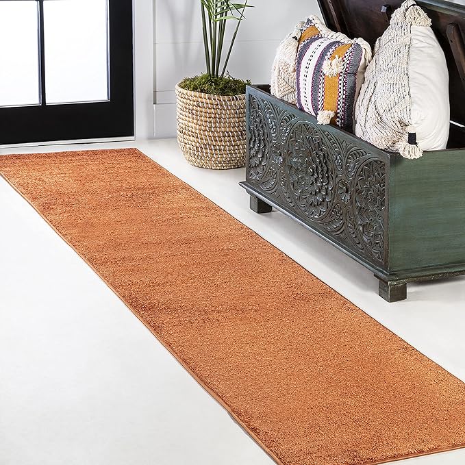 JONATHAN Y Haze Solid Low-Pile Orange Runner Rug 2x14, Coastal,Bohemian,Minimalist,Classic, Easy-Cleaning for Living Room,Bedroom,Kitchen,Pet Friendly,Non-Shedding (SEU100M-214)