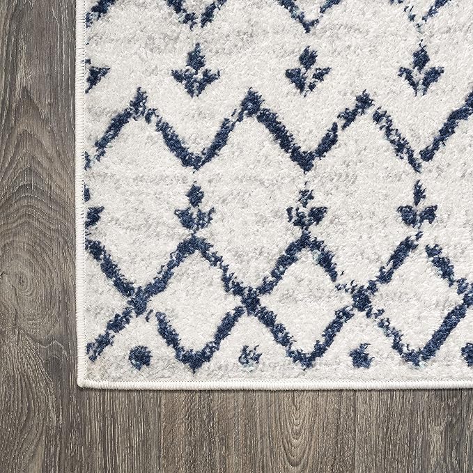 JONATHAN Y Boho Vintage Diamond Cream/Navy Indoor Area Rug 9X12 ft, Moroccan Hype for Living Room, Bedroom, Kitchen, Office, Easy-Cleaning, High Traffic, Pet-Friendly, Non-Shedding (MOH101F-9)