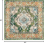 SAFAVIEH Monaco Collection Area Rug - 5' Square, Forest Green & Light Blue, Medallion Distressed Design, Non-Shedding & Easy Care, Ideal for High Traffic Areas in Living Room, Bedroom (MNC243F)
