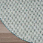 Nourison Home Courtyard Ivory Aqua 5' x Round Area Rug - Easy Clean, Non Shedding, Bed Room, Living Room, Dining Room, Kitchen (5' x Round)