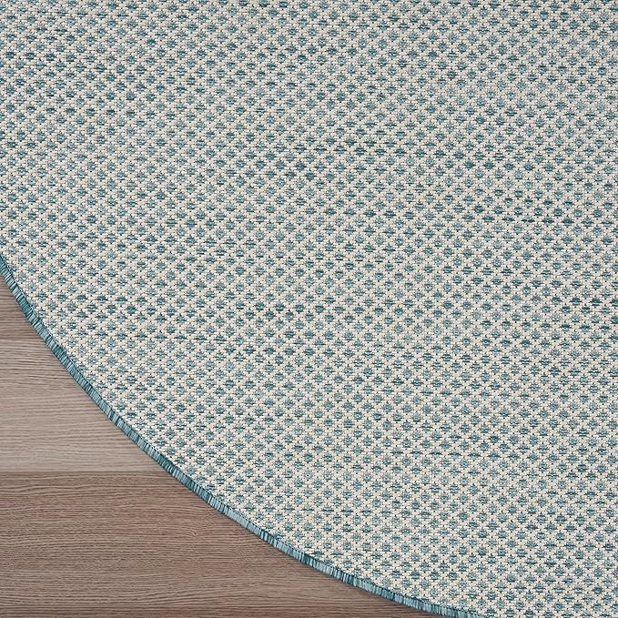 Nourison Home Courtyard Ivory Aqua 5' x 8' Oval Area Rug - Easy Clean, Non Shedding, Bed Room, Living Room, Dining Room, Kitchen (5' x 8' Oval)