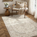 HUGEAR 3x5 Entryway Area Rug Vintage Brown Small Rug Machine Washable Door Mat Neutral Floral Low Pile Carpet Vacuumable Thin Throw Rug Entrance Kitchen Bedroom Bathroom Non Slip Lightweight