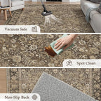 HUGEAR 5x7 Machine Washable Rugs Brown Hallway Area Rug Indoor Accent Rug Floral Mid Pile Carpet Soft Thicker Throw Aesthetic Rug Bedroom Living Room Office Dining Kitchen Laundry Non Slip