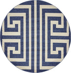 Unique Loom Athens Collection Classic Geometric Modern Border Design Area Rug (6' 0 x 6' 0 Round, Navy Blue/ Beige)