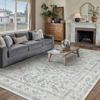 Blue 6x9 Area Rug Vintage Washable Living Room Carpet Non Slip Bedroom Indoor Office Low Pile Large Traditional Distressed Retro Accent Rug for Dining Room Bathroom Kitchen