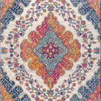 JONATHAN Y Boho Vintage Blue/Multi Indoor Area Rug, 8x10, Bohemian Flair Medallion, Floral Easy-Cleaning High Traffic for Living Room, Bedroom, Kitchen, Pet-Friendly, Non-Shedding (BMF106A-8)