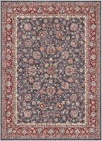 Well Woven Asha Rome Navy Blue Red 6' x 9' Area Rug - Oriental Floral Pattern, Easy Clean, Floor-Friendly Backing - for Living Room, Bedroom, and Dining Room