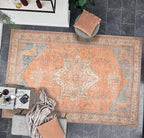 GLN Rugs Traditional Collection - Machine Washable Area Rug, Traditional Washable, Non Slip, Low Pile Chenille Rug, Living Room, Bedroom, Kitchen Rug (4' x 6' Terra/Multicolor)