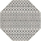 Unique Loom Outdoor Trellis Collection Area Rug - Tribal Trellis (5' 3" Octagon, Gray/ Black)
