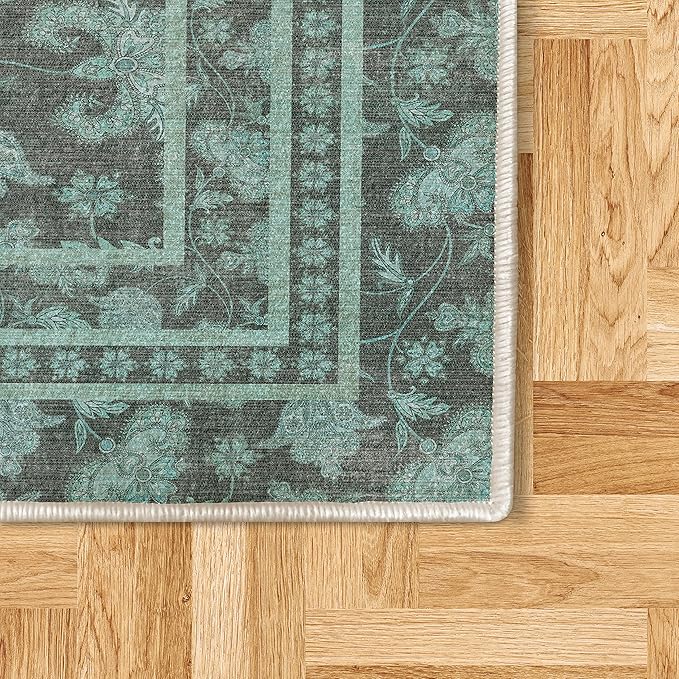 Ambesonne Folk Art Decorative Rug, Bohemian Eastern Culture Ornament in Summer Tones Abstract Flourish, Quality Carpet for Bedroom Dorm and Living Room, 2' x 5', Dark Cadet