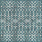 Unique Loom Outdoor Trellis Collection Area Rug - Tribal Trellis (7' 10" Square, Teal/ Ivory)