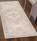 ReaLife Rugs Machine Washable Area Rug - Living Room Bedroom Bathroom Kitchen Entryway Office - Padded Low Pile Stain Resistant Premium - Boho Farmhouse Vintage - Lyle - Gray Ivory Blush 2'6" x 8'