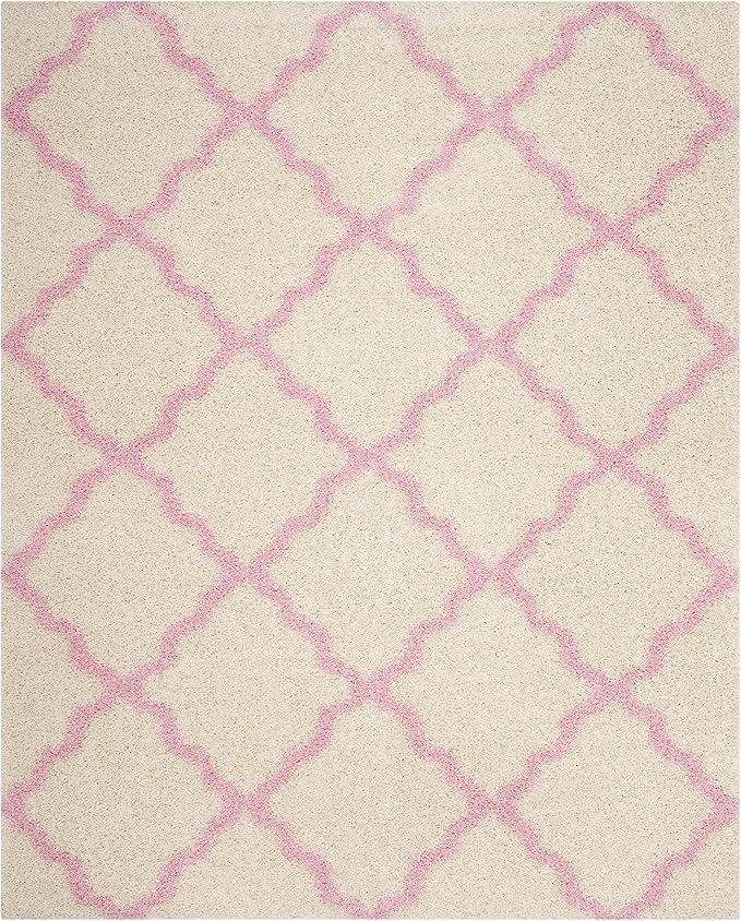 SAFAVIEH Dallas Shag Collection Area Rug - 10' x 14', Ivory & Light Pink, Trellis Design, Non-Shedding & Easy Care, 1.5-inch Thick Ideal for High Traffic Areas in Living Room, Bedroom (SGD257P)
